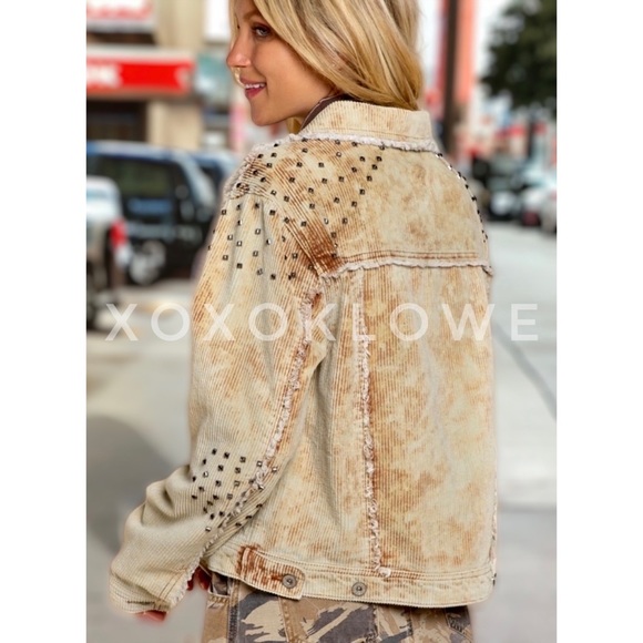 POL Golden Tan Vintage Washed Studded Corduroy Jacket Relaxed Fit - Picture 15 of 16